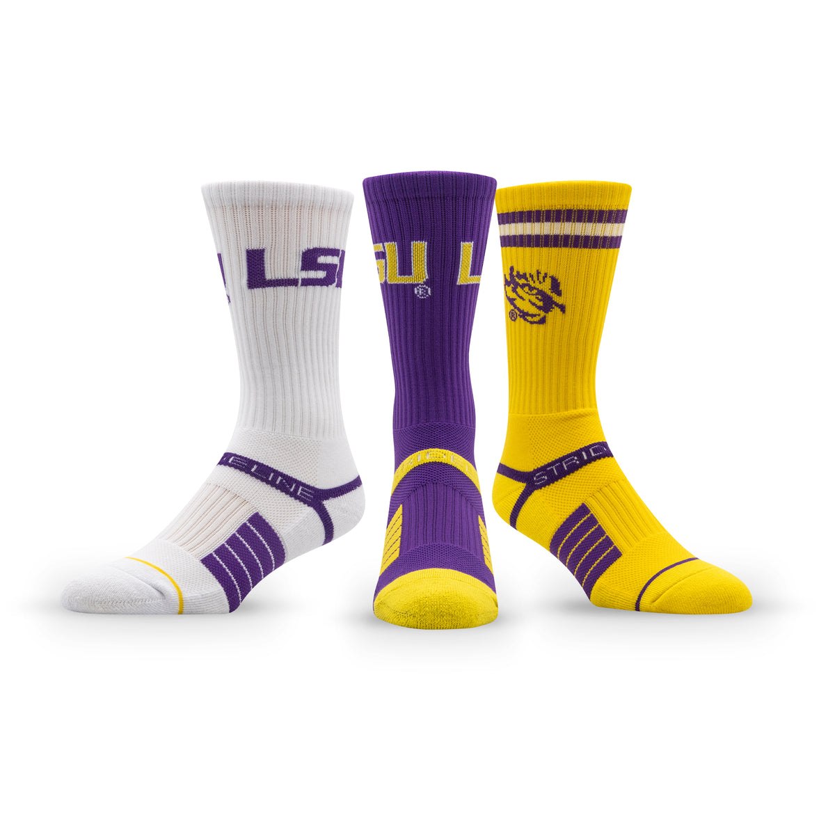 LSU: alternate view of the NCAA Premium Crew Knit Socks 3-Pack