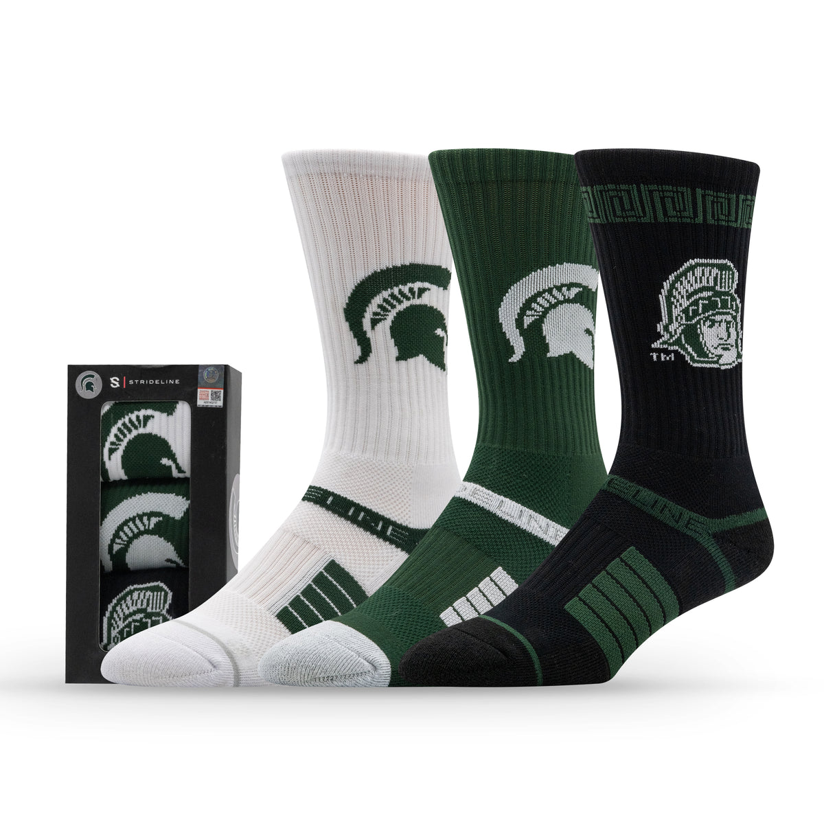Michigan State University: alternate view of the NCAA Premium Crew Knit Socks 3-Pack