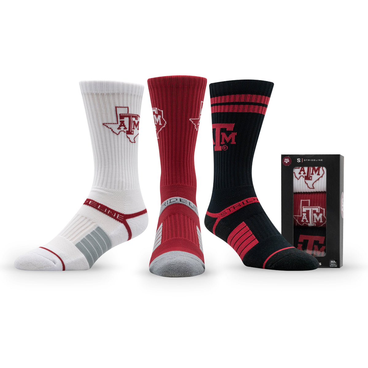 Texas A&M University NCAA Premium Crew Knit Socks 3-Pack