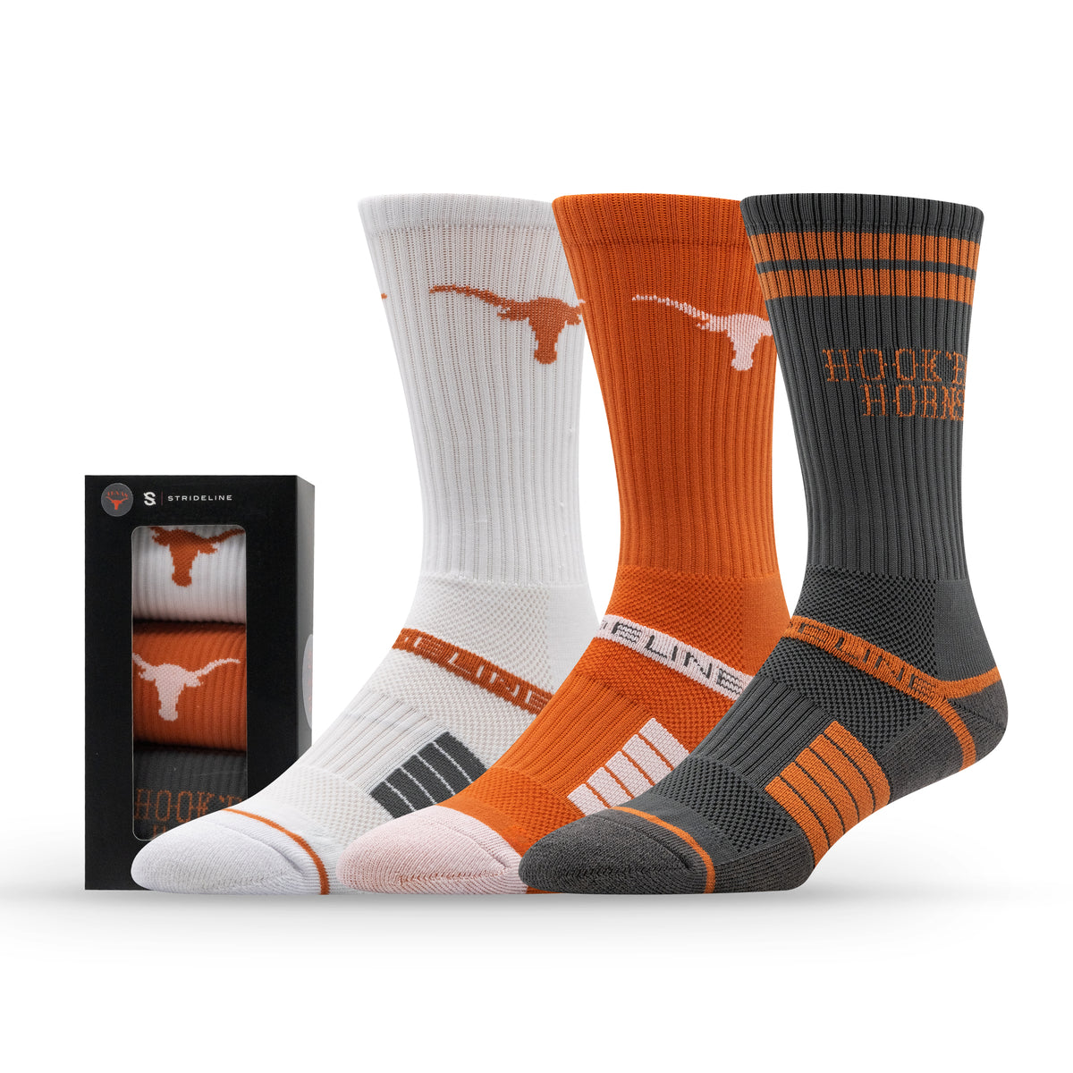 The University of Texas at Austin: alternate view of the NCAA Premium Crew Knit Socks 3-Pack