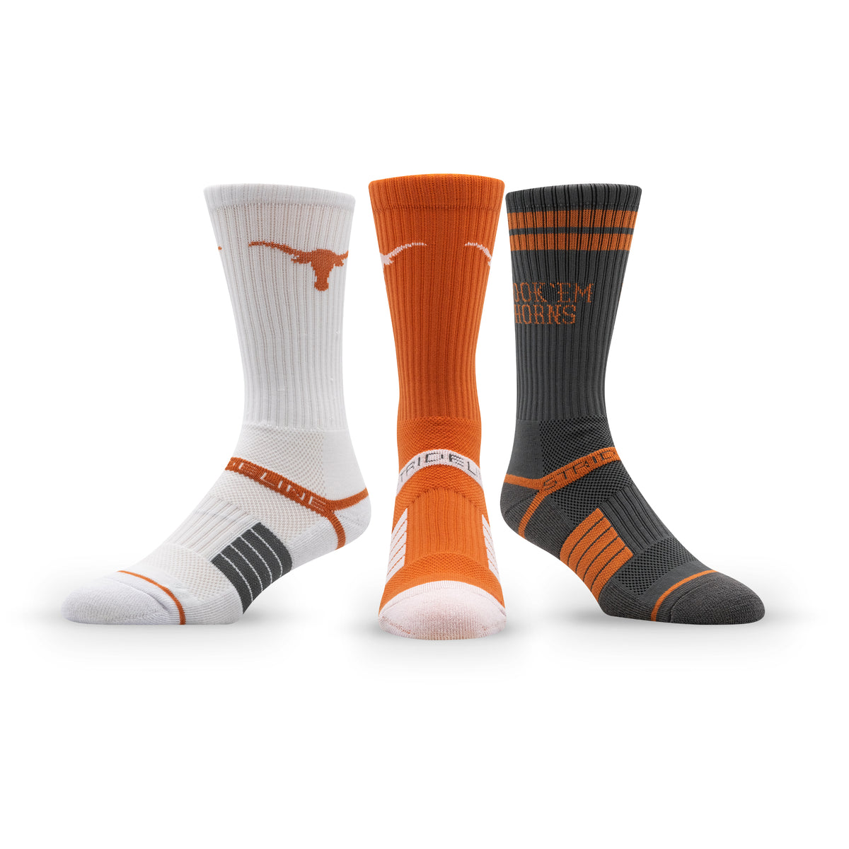 The University of Texas at Austin: alternate view of the NCAA Premium Crew Knit Socks 3-Pack
