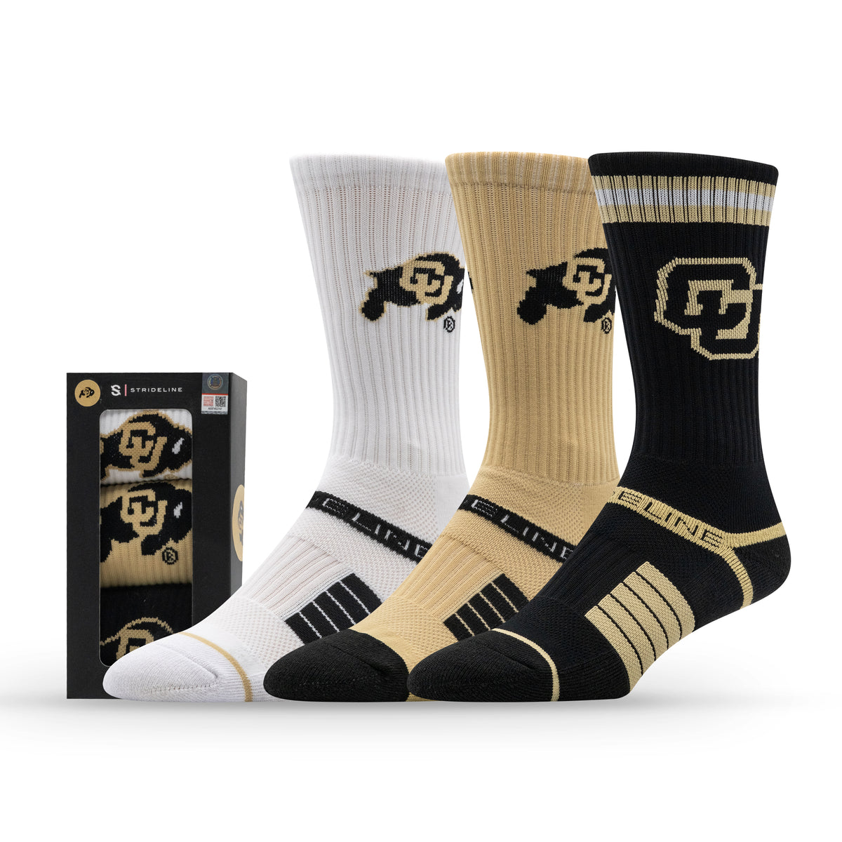 University of Colorado: alternate view of the NCAA Premium Crew Knit Socks 3-Pack