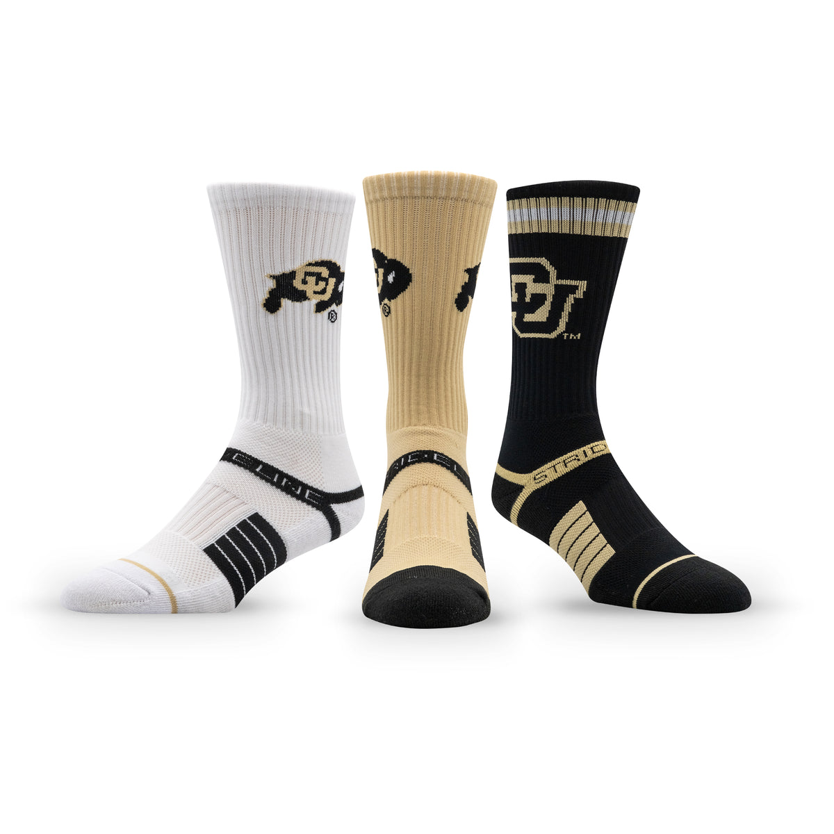 University of Colorado: alternate view of the NCAA Premium Crew Knit Socks 3-Pack