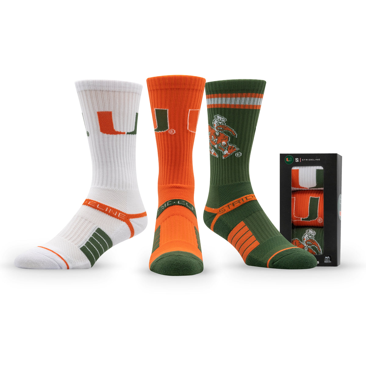 University of Miami NCAA Premium Crew Knit Socks 3-Pack
