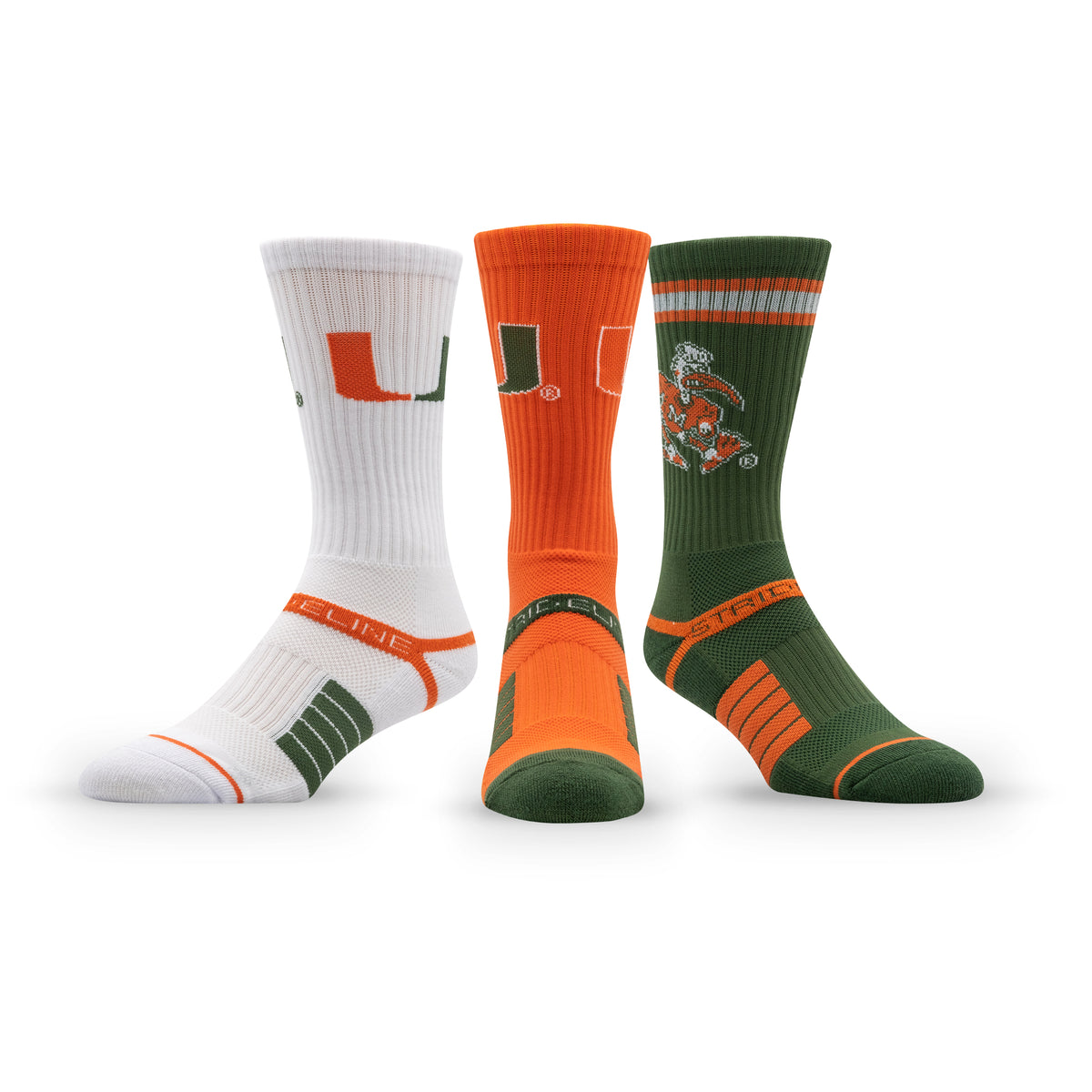 University of Miami: alternate view of the NCAA Premium Crew Knit Socks 3-Pack