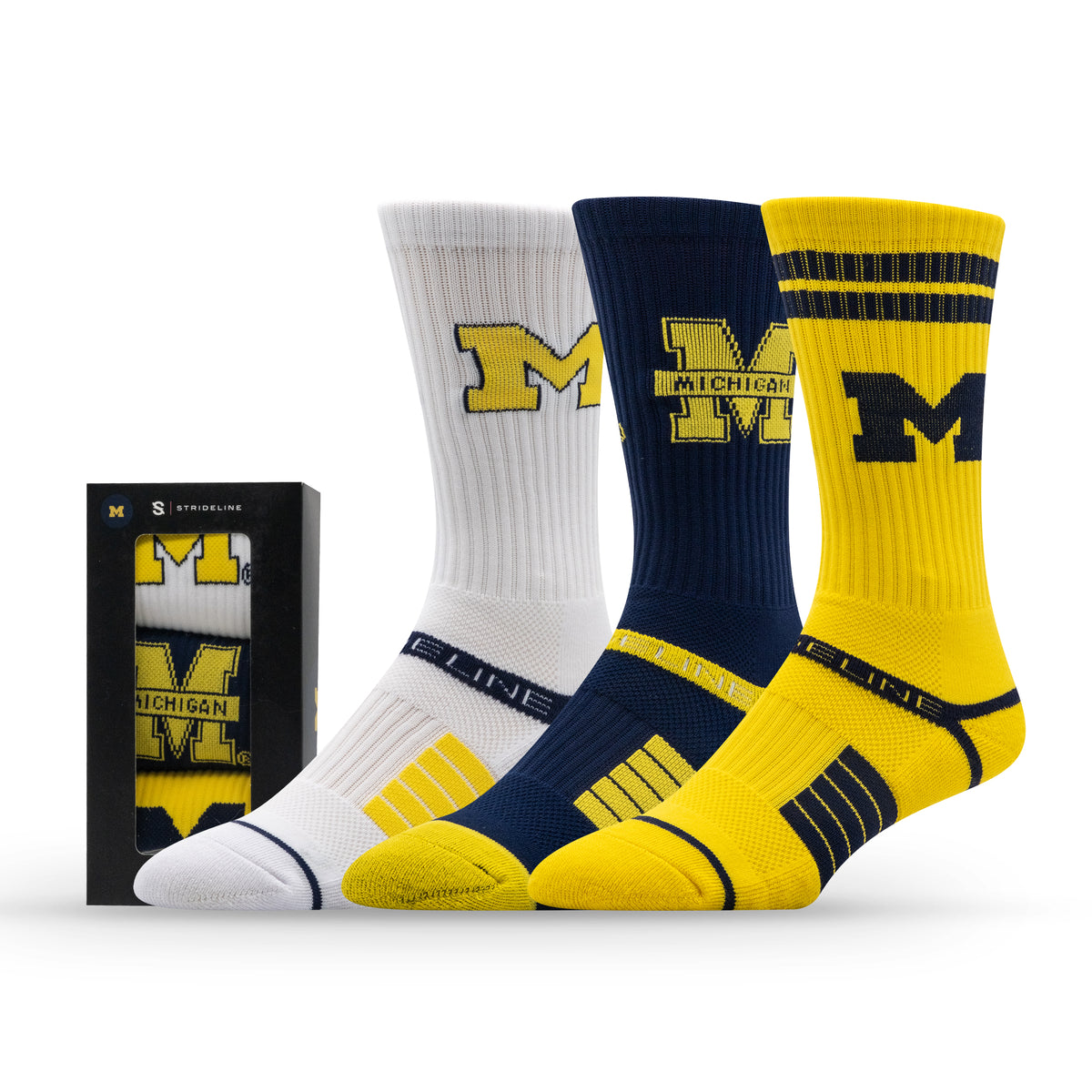 University of Michigan: alternate view of the NCAA Premium Crew Knit Socks 3-Pack