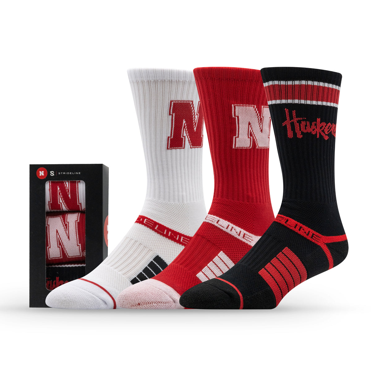 University of Nebraska: alternate view of the NCAA Premium Crew Knit Socks 3-Pack