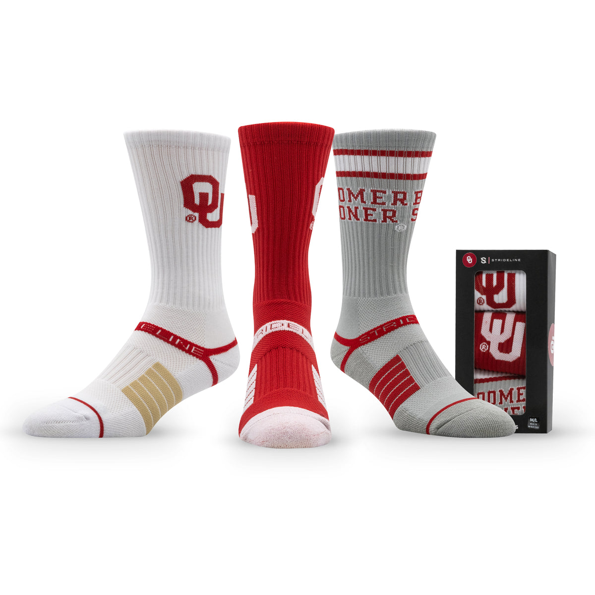 University of Oklahoma NCAA Premium Crew Knit Socks 3-Pack