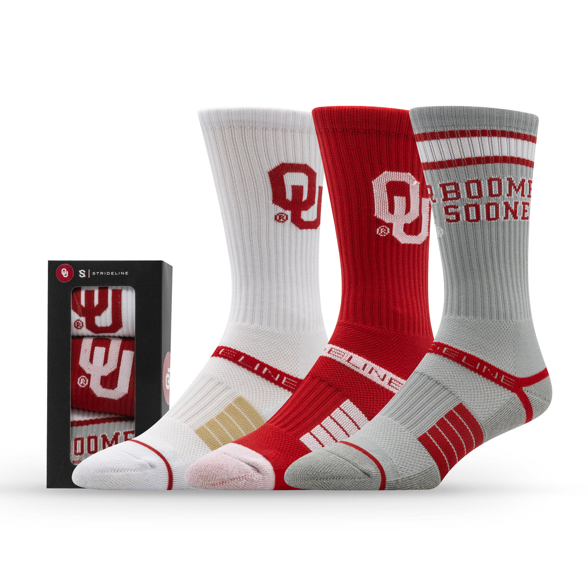University of Oklahoma: alternate view of the NCAA Premium Crew Knit Socks 3-Pack