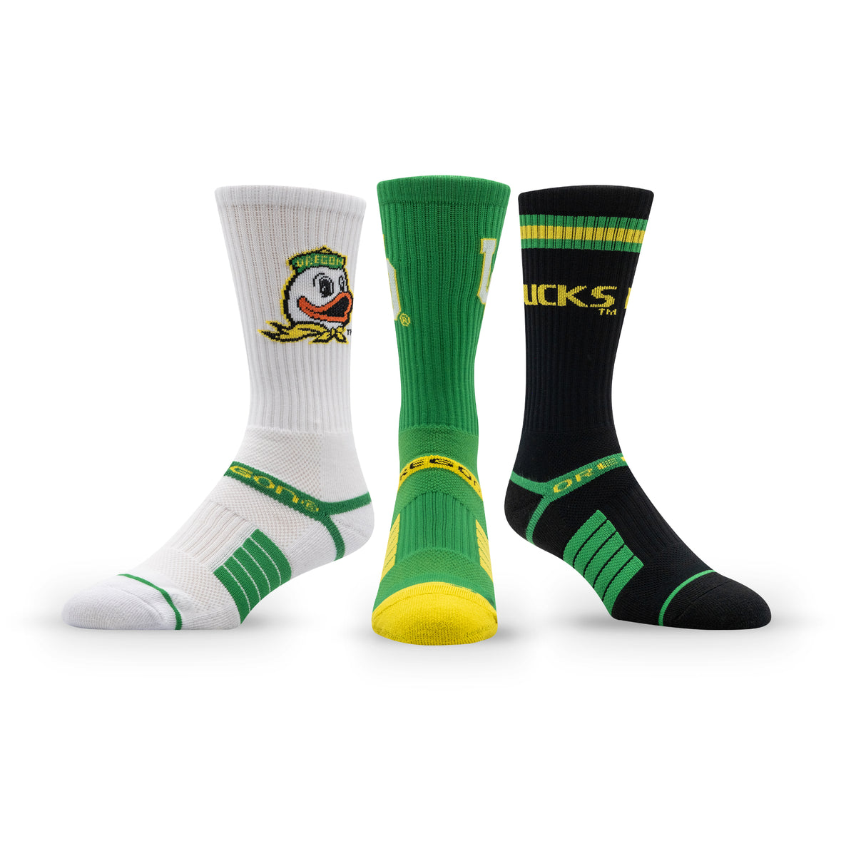 University of Oregon: alternate view of the NCAA Premium Crew Knit Socks 3-Pack