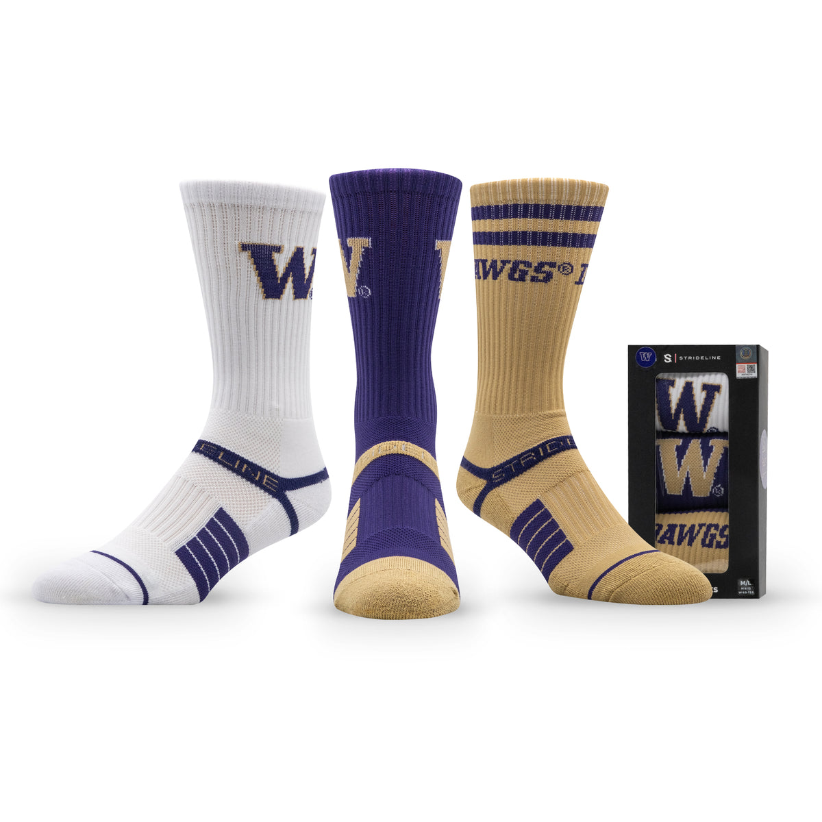 University of Washington NCAA Premium Crew Knit Socks 3-Pack