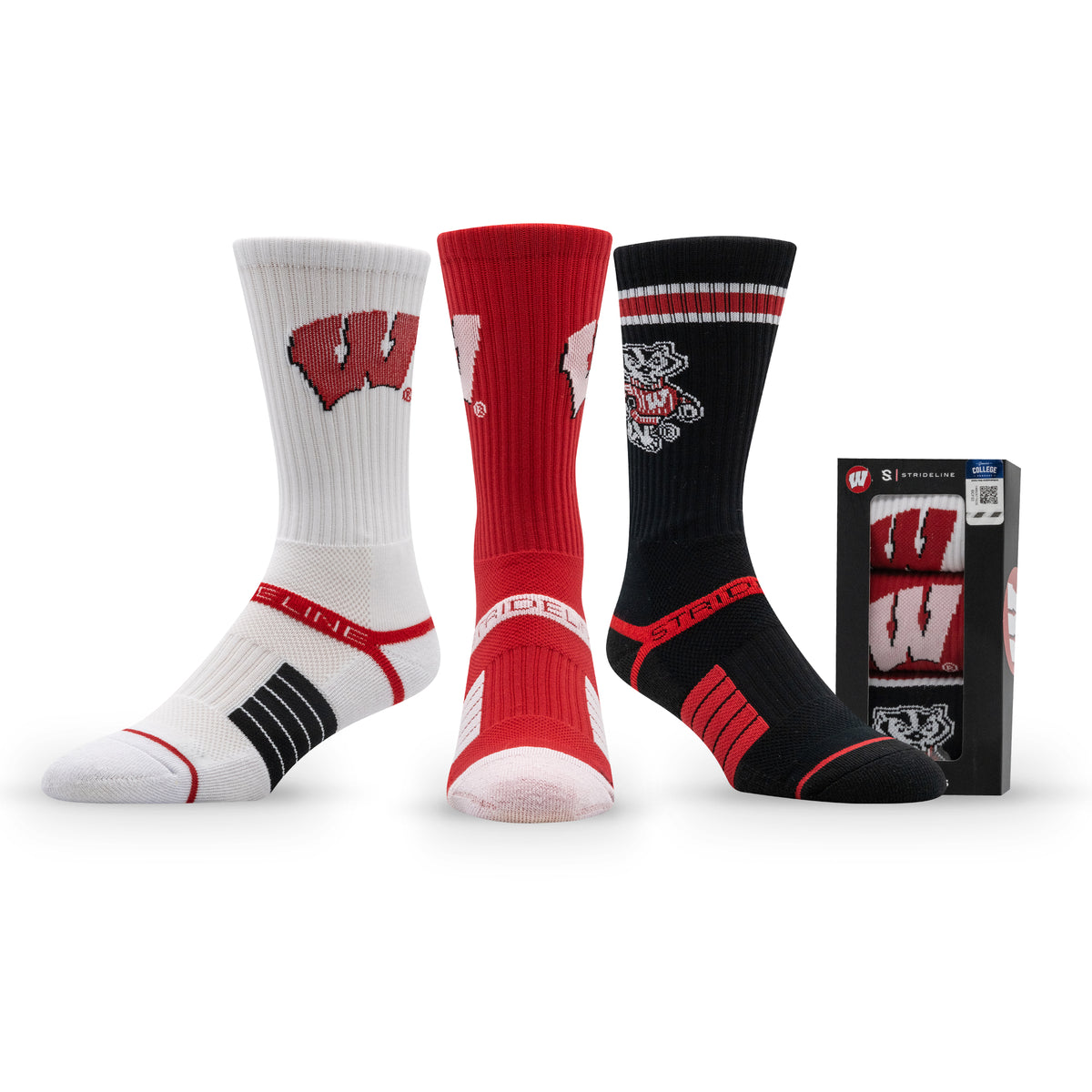 University of Wisconsin NCAA Premium Crew Knit Socks 3-Pack