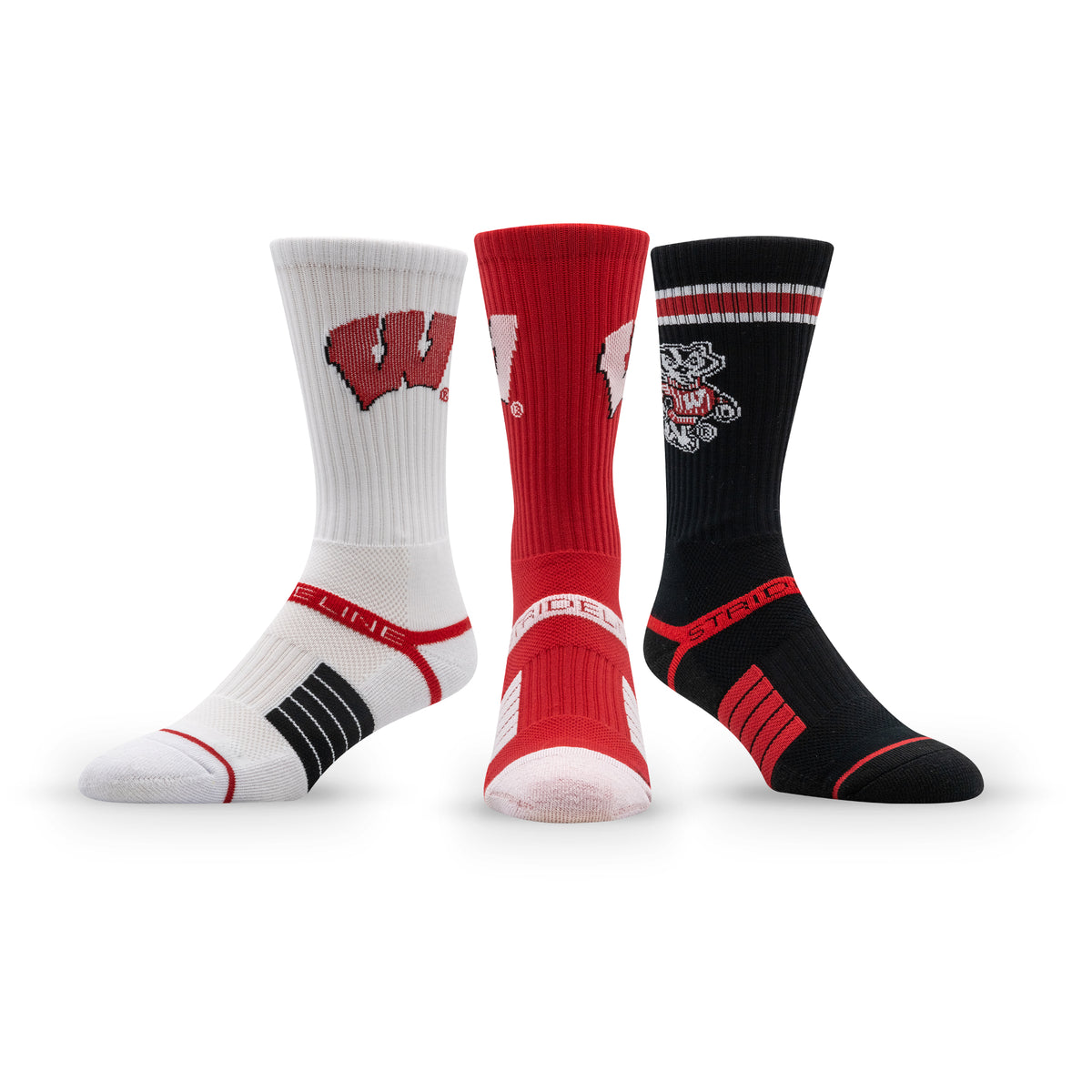 University of Wisconsin: alternate view of the NCAA Premium Crew Knit Socks 3-Pack