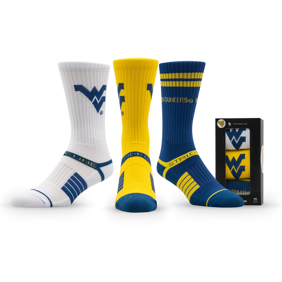 West Virginia University NCAA Premium Crew Knit Socks 3-Pack