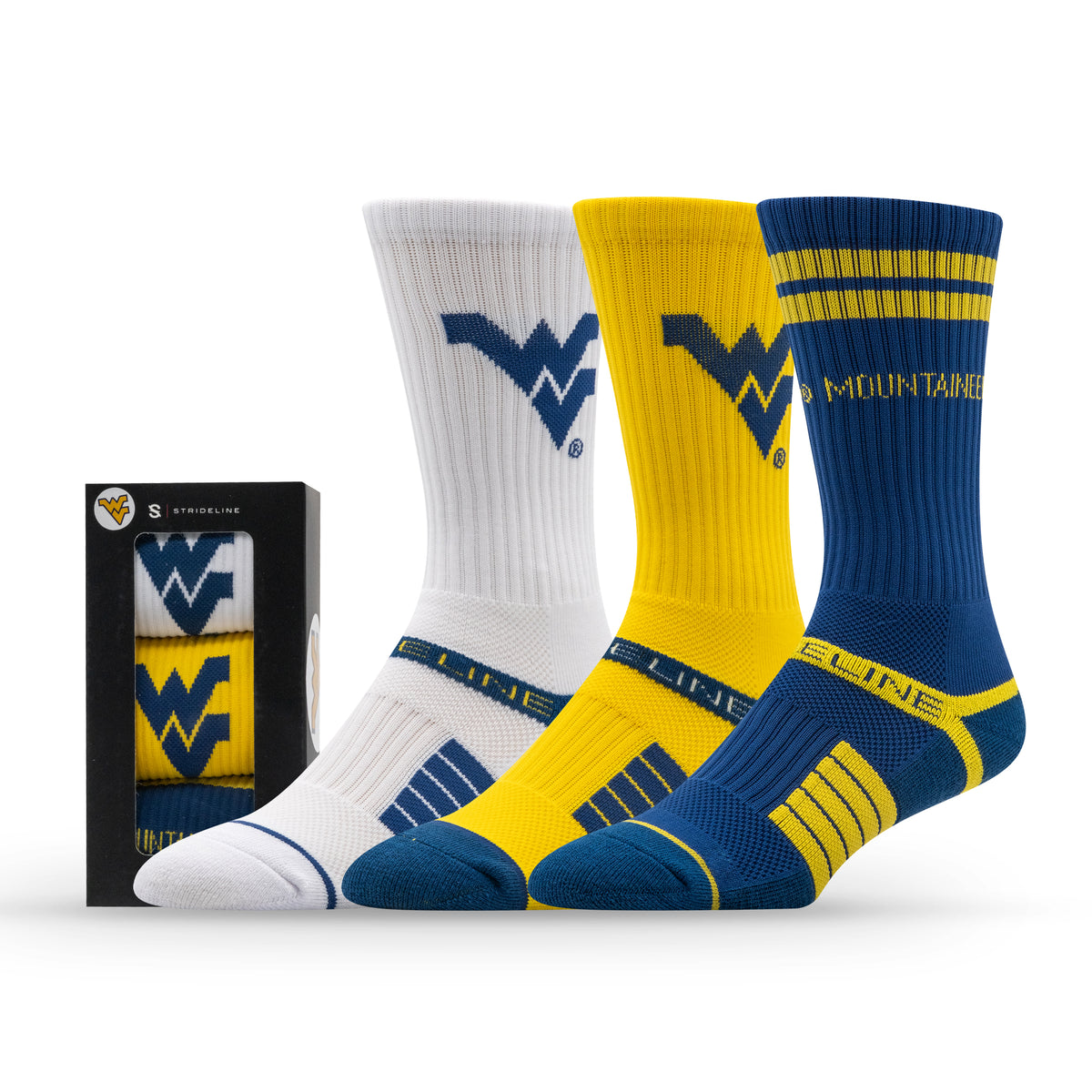 West Virginia University: alternate view of the NCAA Premium Crew Knit Socks 3-Pack
