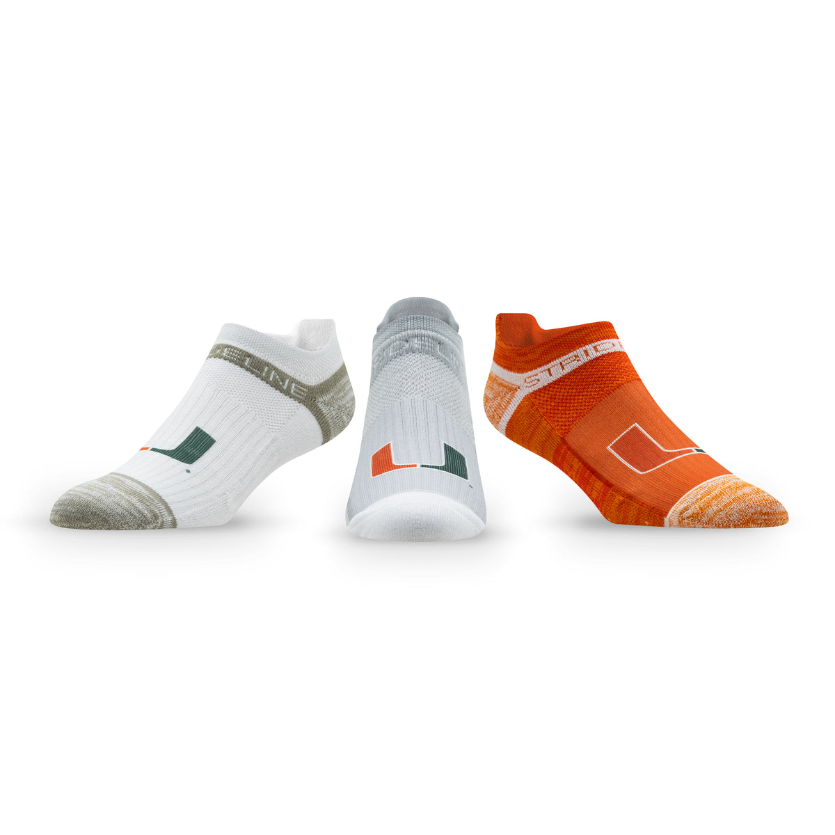 University of Miami: alternate view of the NCAA Premium Low Socks 3-Pack
