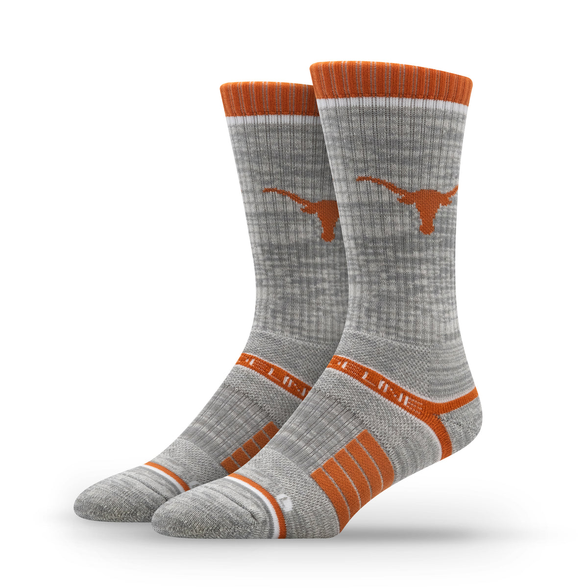 Premium wool knit socks featuring the University of Texas at Austin logo in orange and gray.