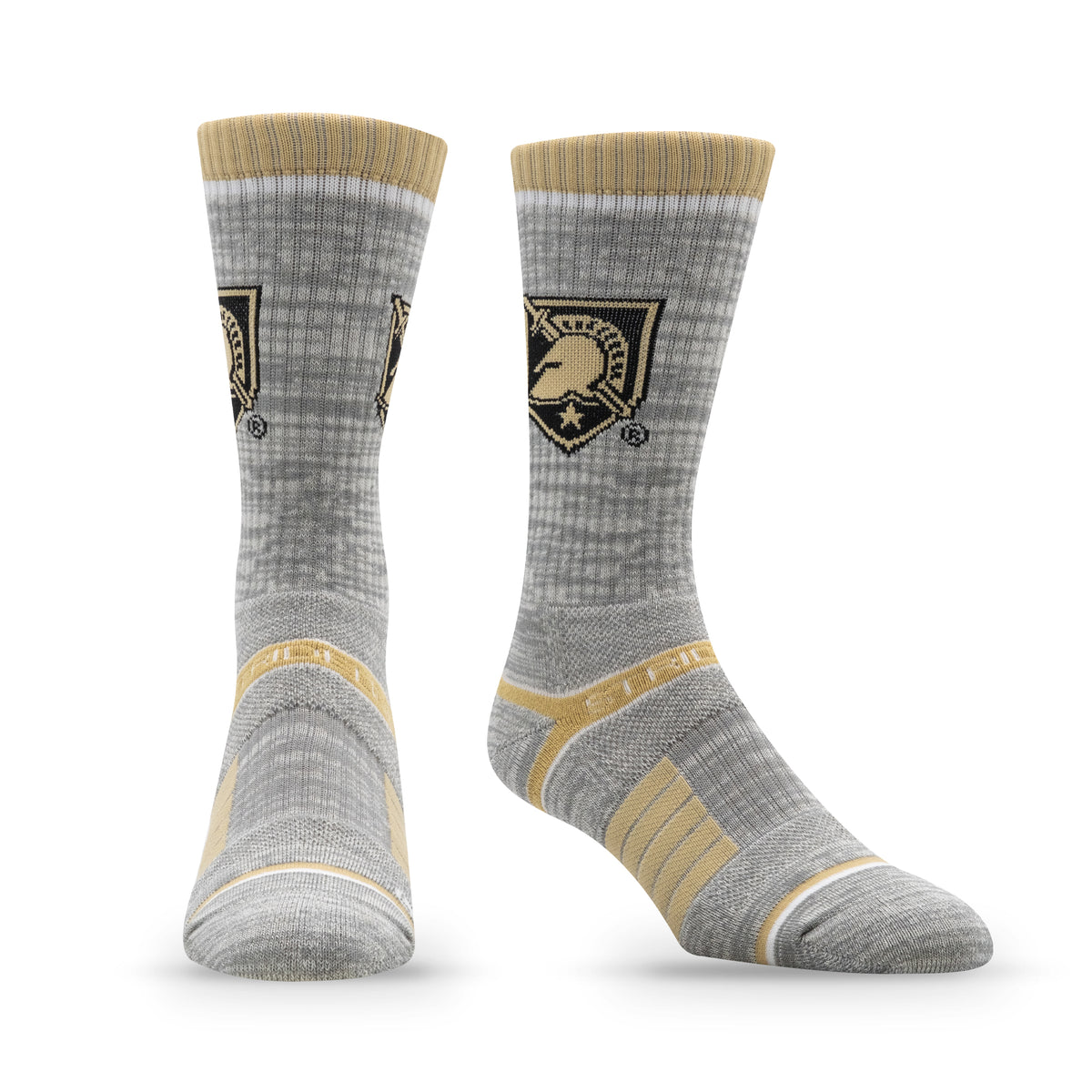 Premium wool knit socks featuring the United States Military Academy logo in gray and gold.
