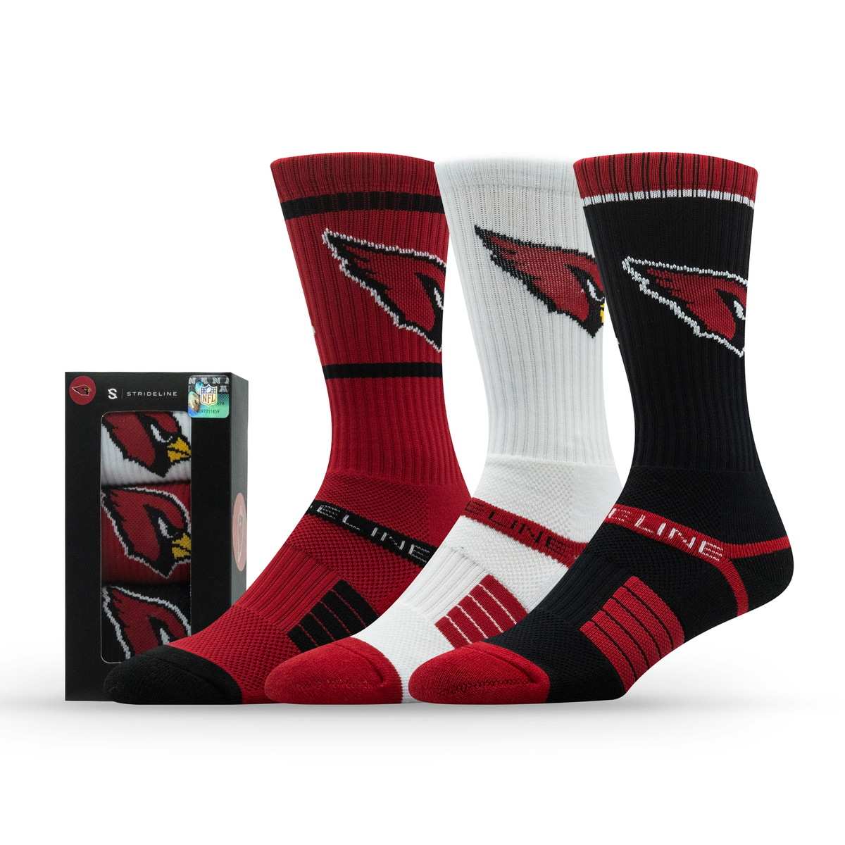 Arizona Cardinals NFL Box Premium Crew Knit Socks 3-Pack