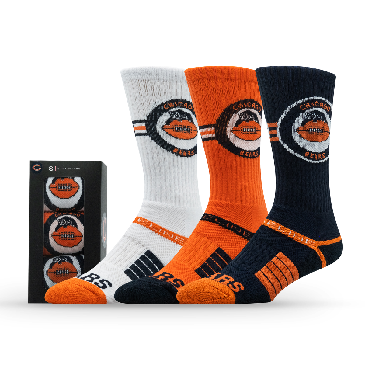 Chicago Bears NFL Retro Premium Crew Knit Socks 3-Pack