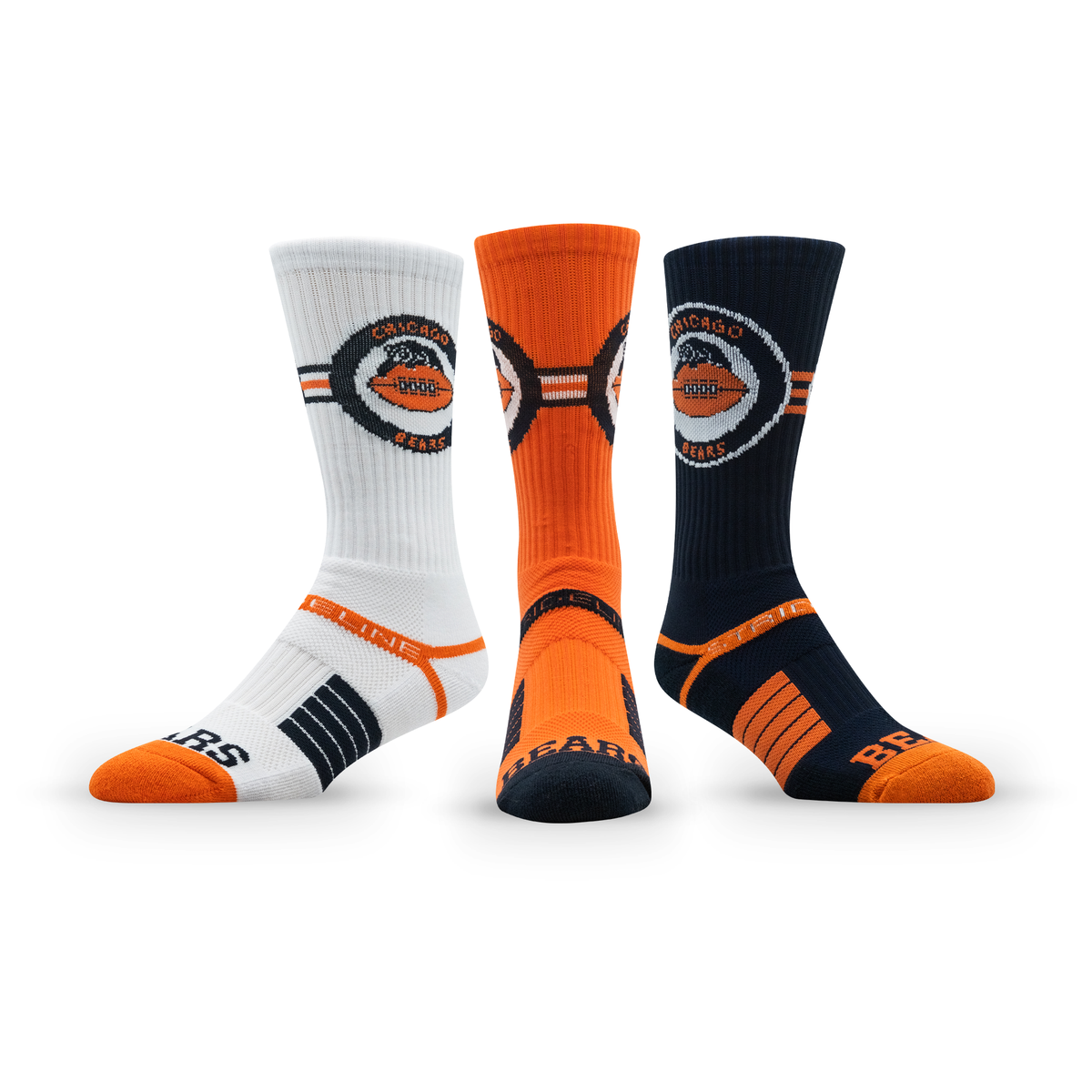Chicago Bears: crew sock from the NFL Retro Premium Crew Knit Socks 3-Pack