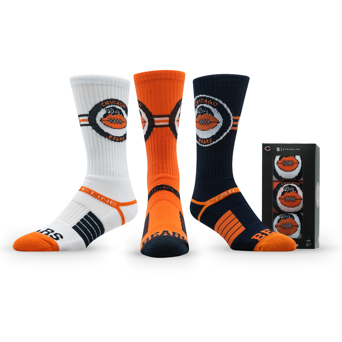 Chicago Bears: alternate view of a crew sock from the NFL Retro Premium Crew Knit Socks 3-Pack