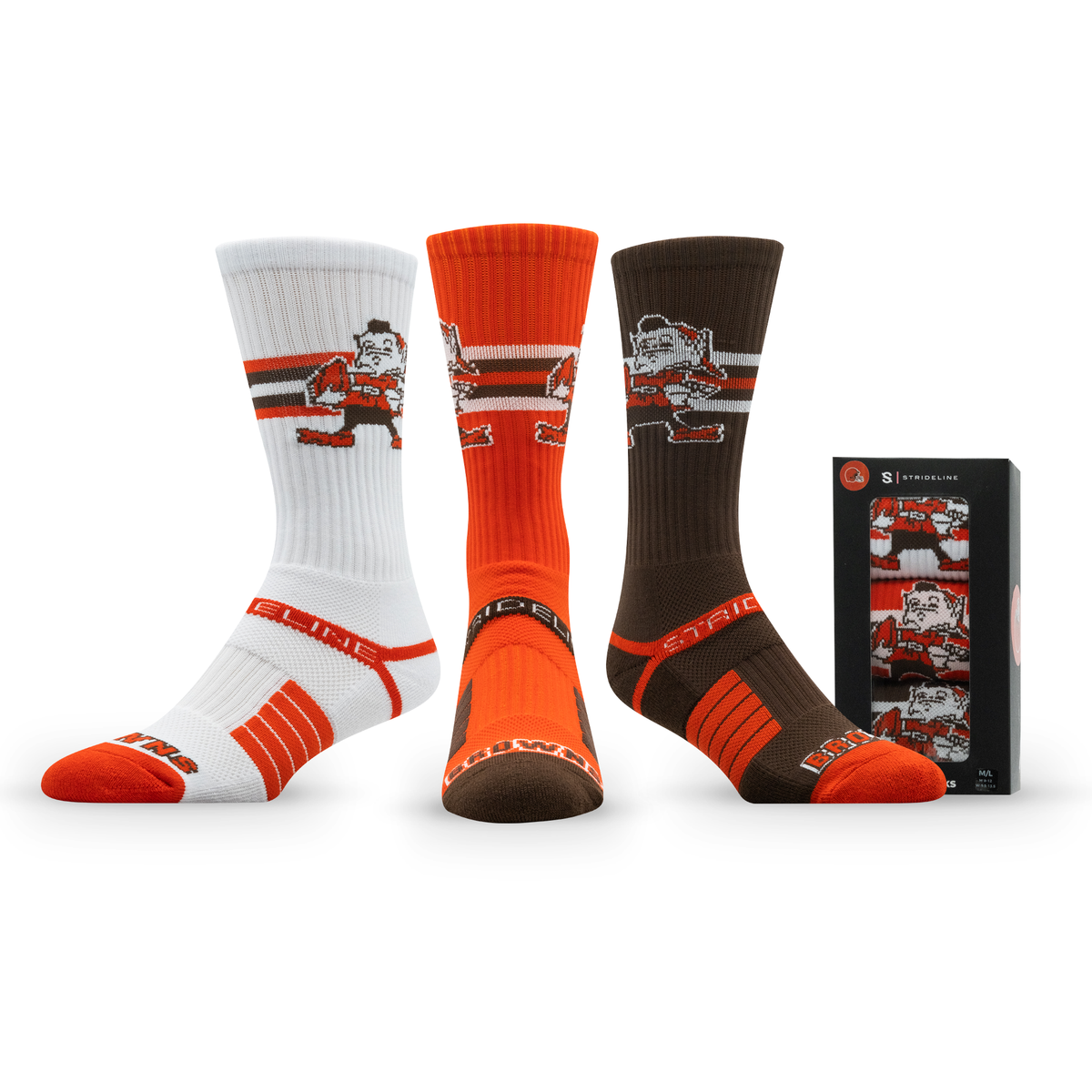 Cleveland Browns: alternate view of a crew sock from the NFL Retro Premium Crew Knit Socks 3-Pack
