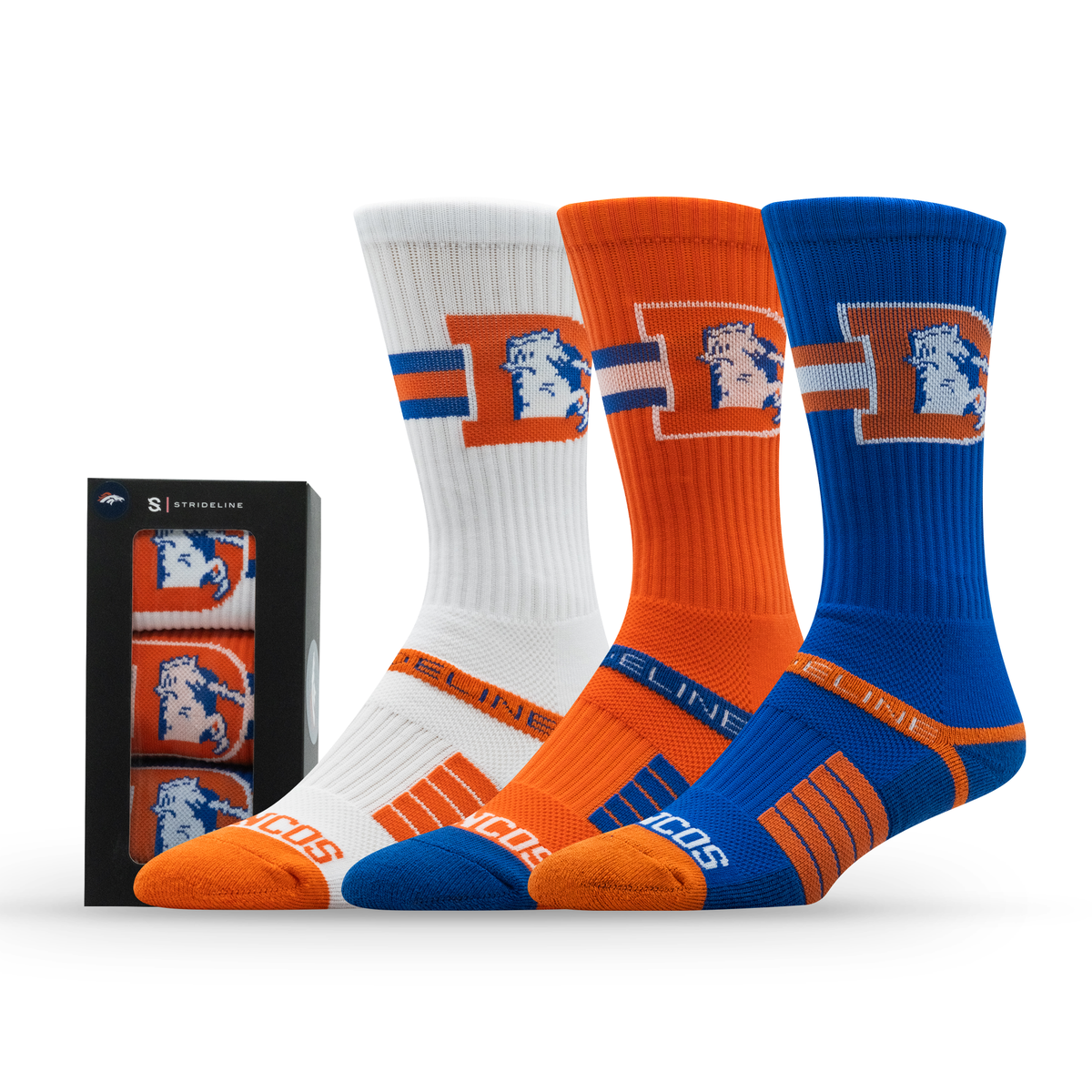 Denver Broncos NFL Retro Premium Crew Knit Socks 3-Pack