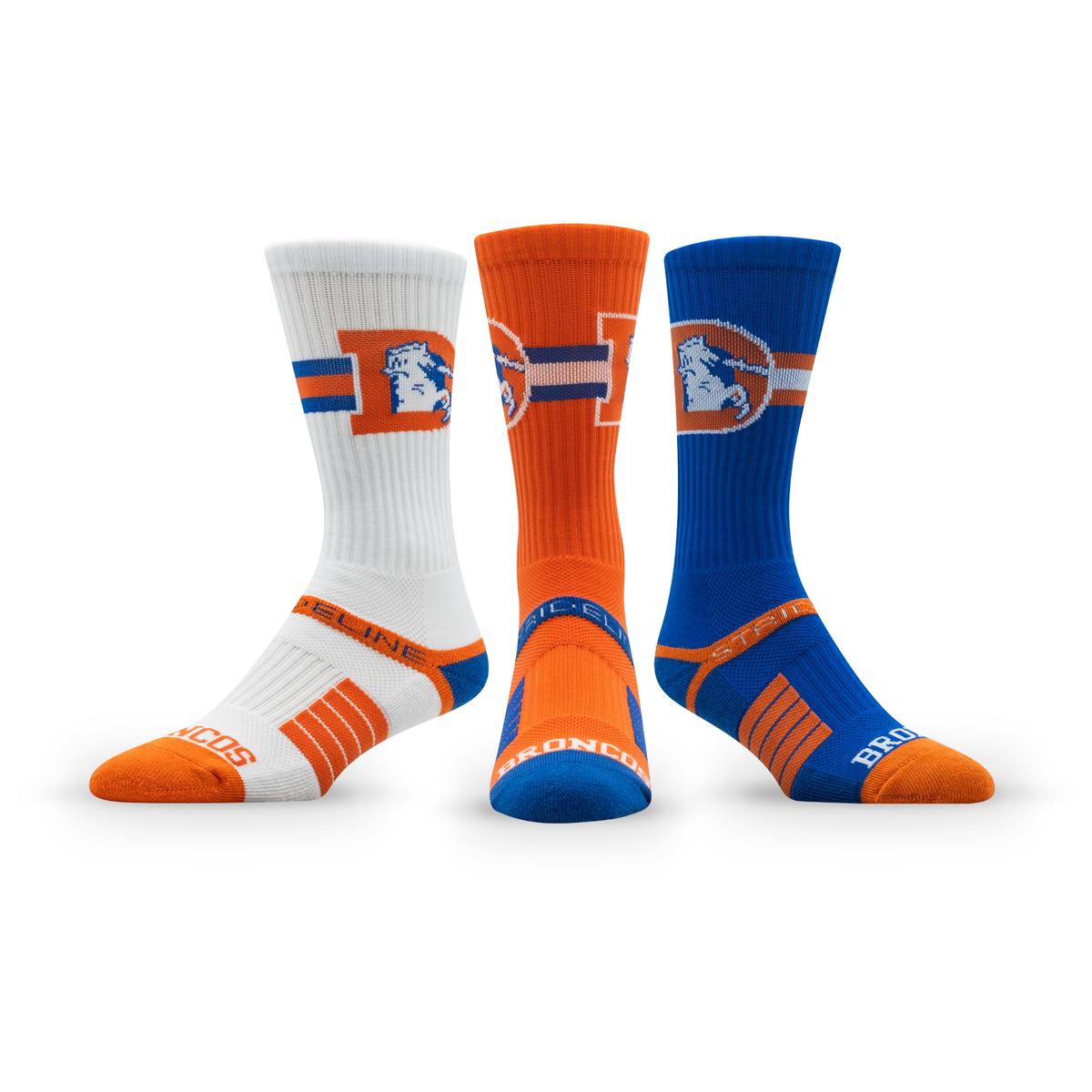 Denver Broncos: crew sock from the NFL Retro Premium Crew Knit Socks 3-Pack