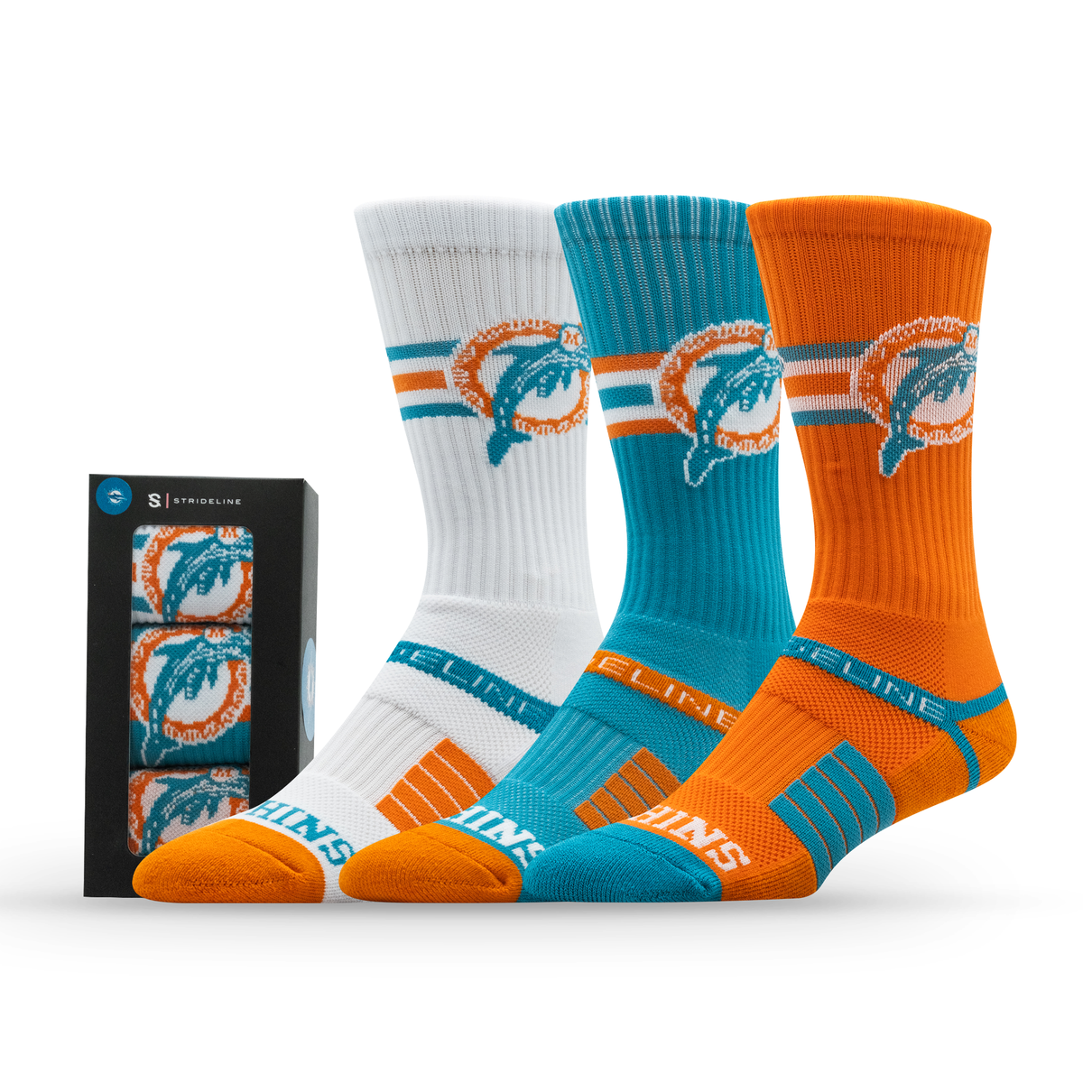 Miami Dolphins NFL Retro Premium Crew Knit Socks 3-Pack