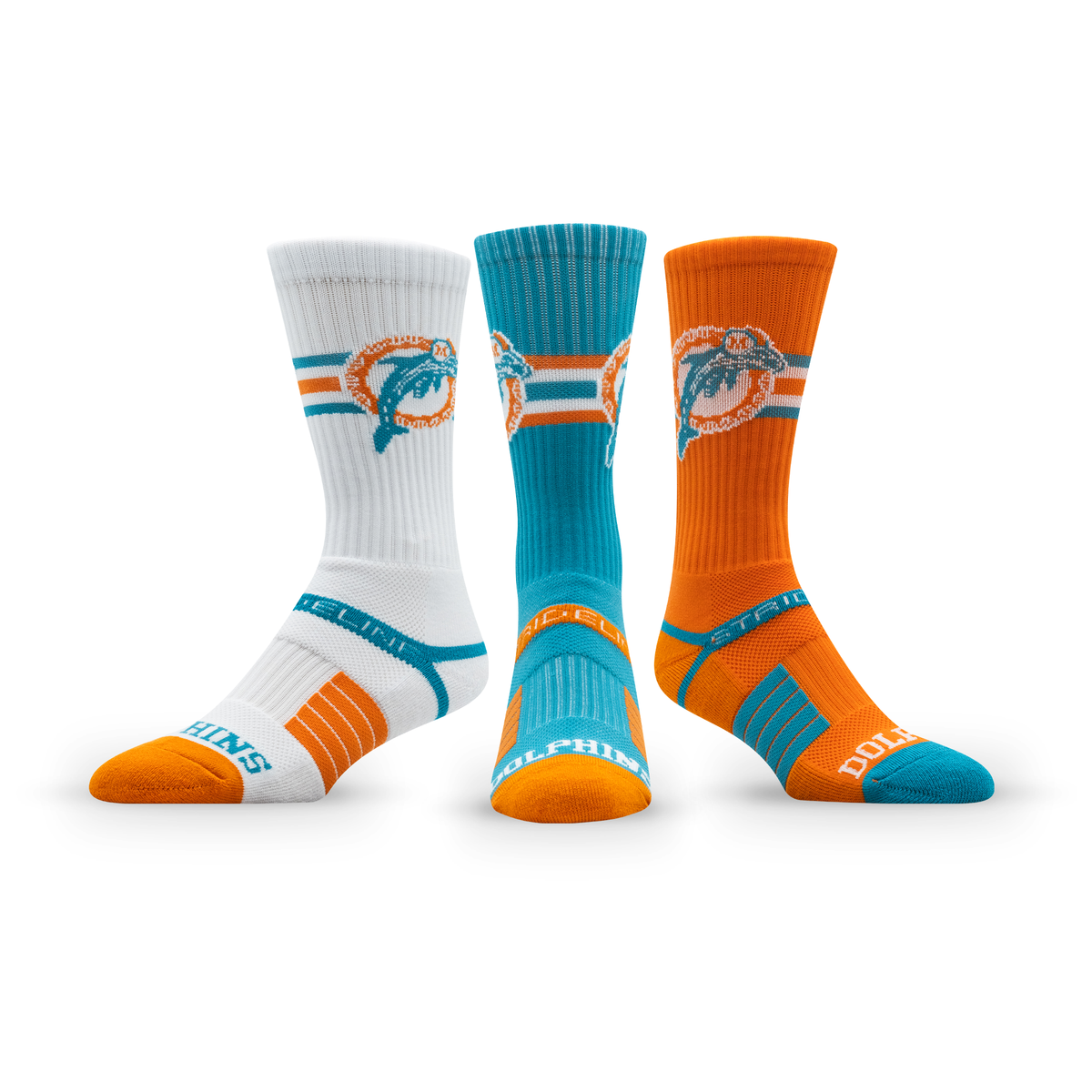 Miami Dolphins: crew sock from the NFL Retro Premium Crew Knit Socks 3-Pack