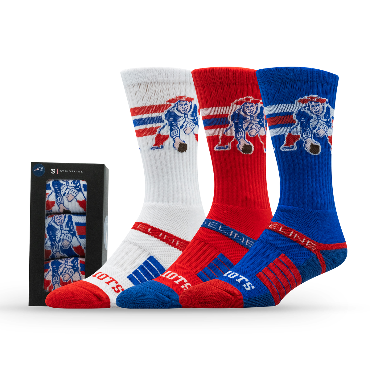 New England Patriots NFL Retro Premium Crew Knit Socks 3-Pack