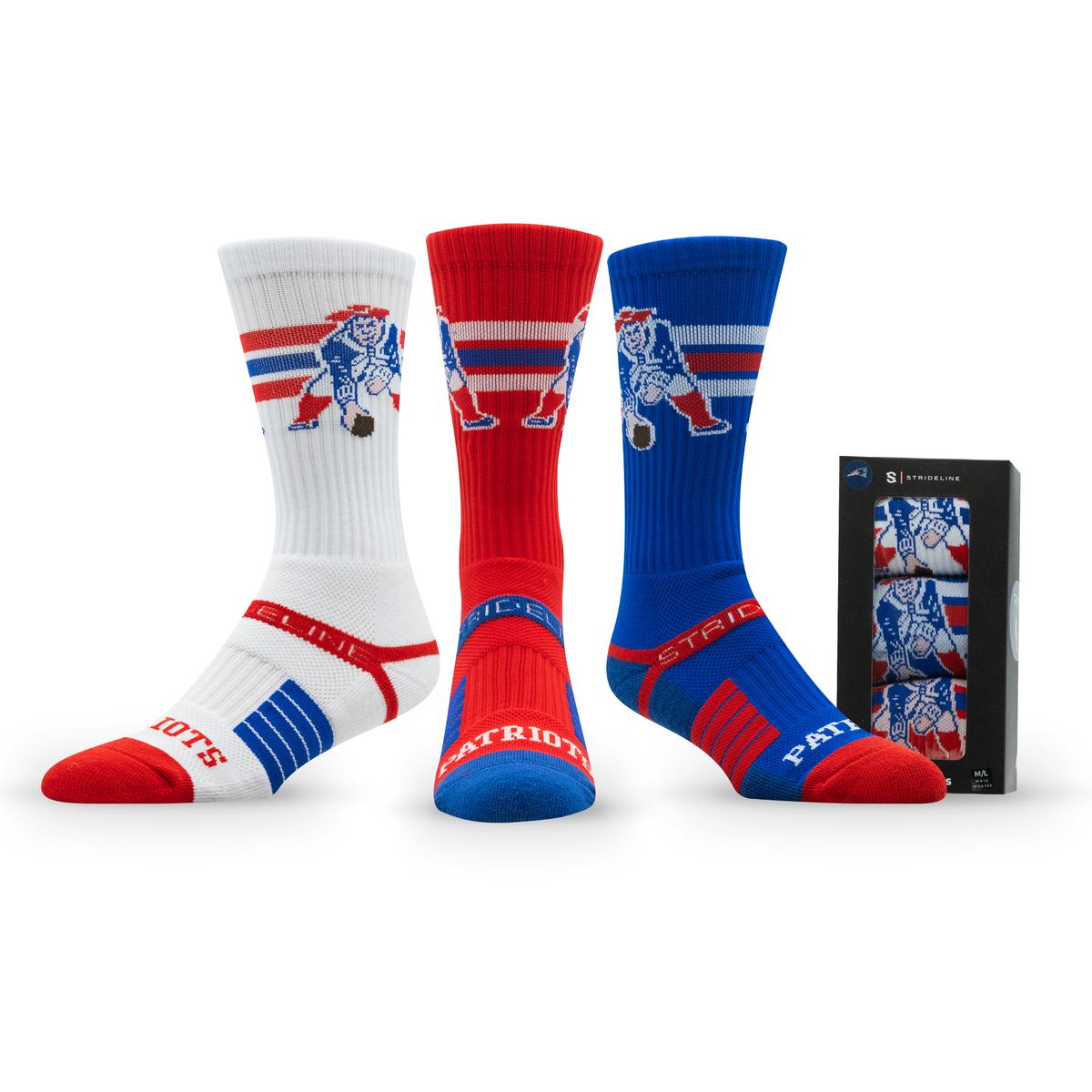 New England Patriots: alternate view of a crew sock from the NFL Retro Premium Crew Knit Socks 3-Pack