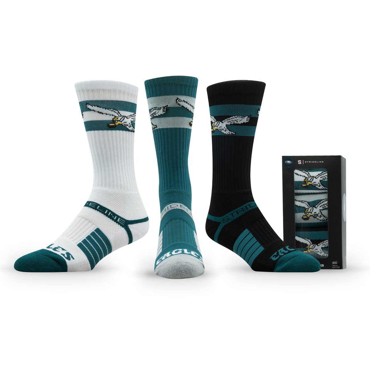 Philadelphia Eagles: alternate view of a crew sock from the NFL Retro Premium Crew Knit Socks 3-Pack