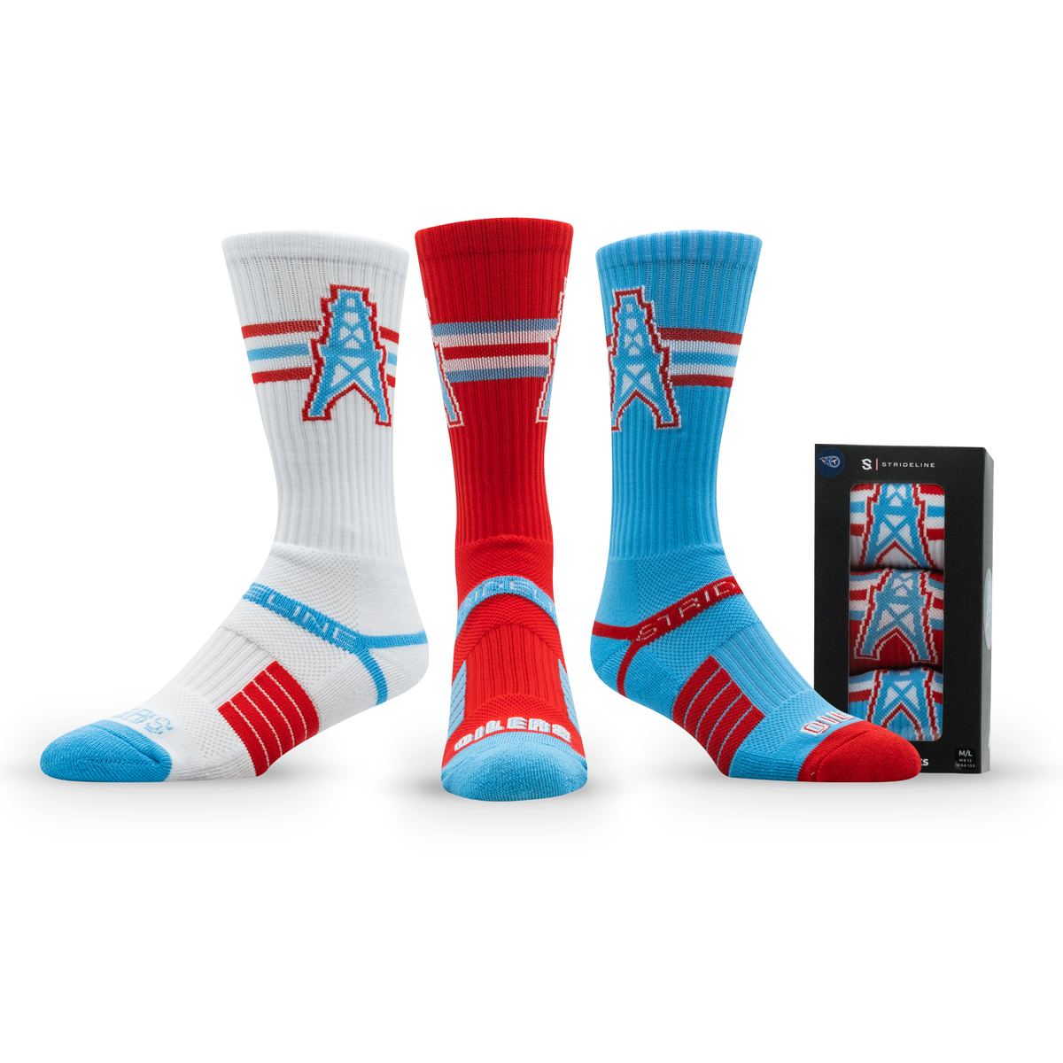 Tennessee Titans: alternate view of a crew sock from the NFL Retro Premium Crew Knit Socks 3-Pack